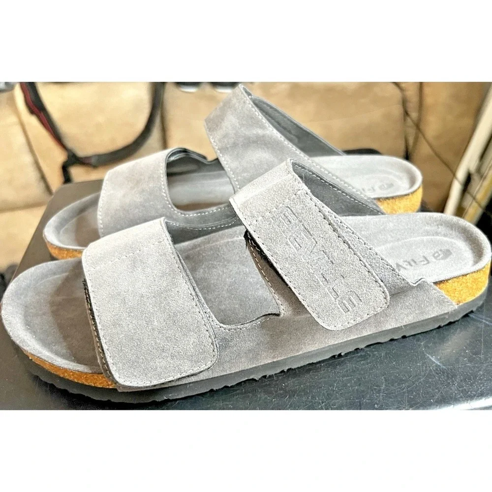 FitVille Grey Suede Arch Support Adjustable Straps Sandals Men's Size 11-11.5